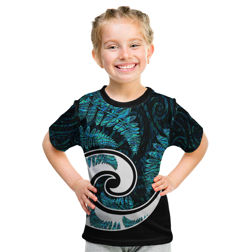 New Zealand Kid T Shirt Maori With Silver Fern Papua Shell Green Ver.2 LT6 Green - Polynesian Pride