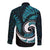 New Zealand Long Sleeve Button Shirt Maori With Silver Fern Papua Shell Green Ver.2 LT6 - Polynesian Pride