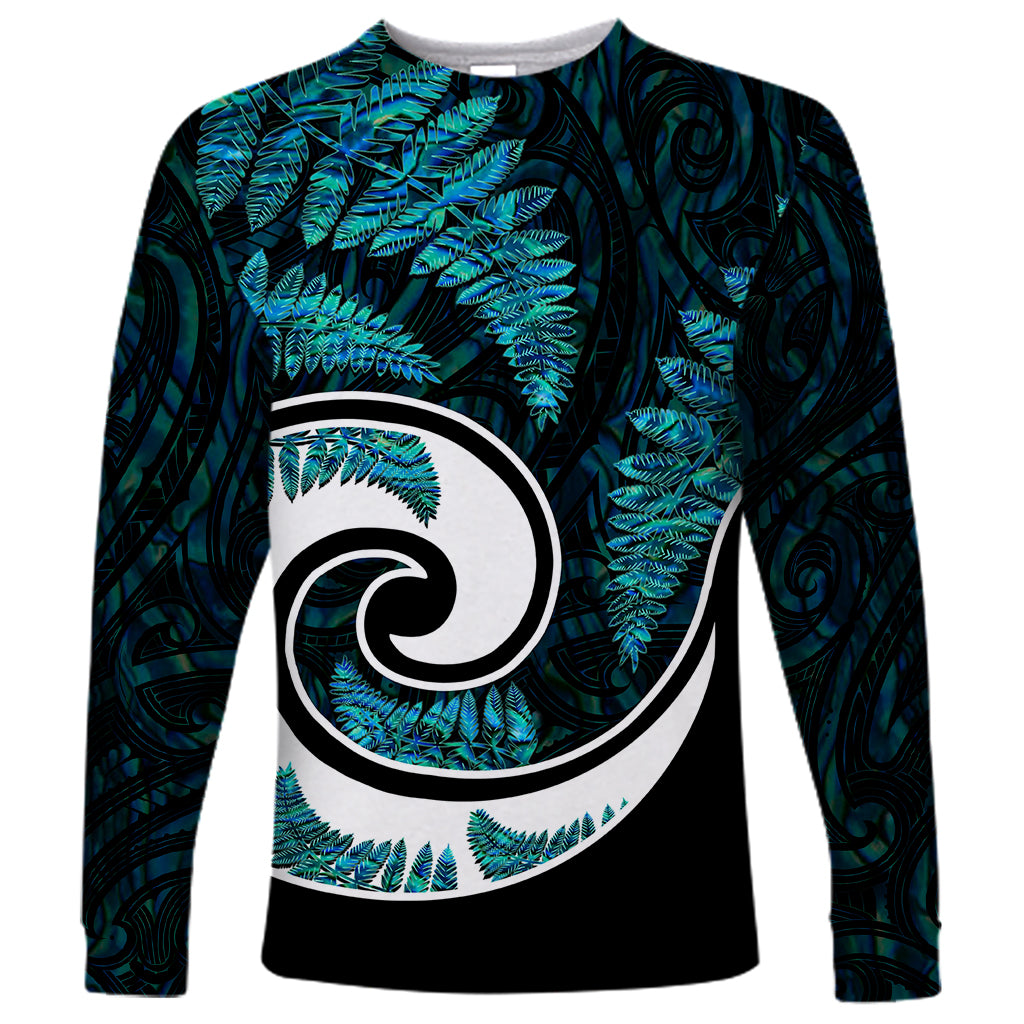 New Zealand Long Sleeve Shirt Maori With Silver Fern Papua Shell Green Ver.2 LT6 Unisex Green - Polynesian Pride