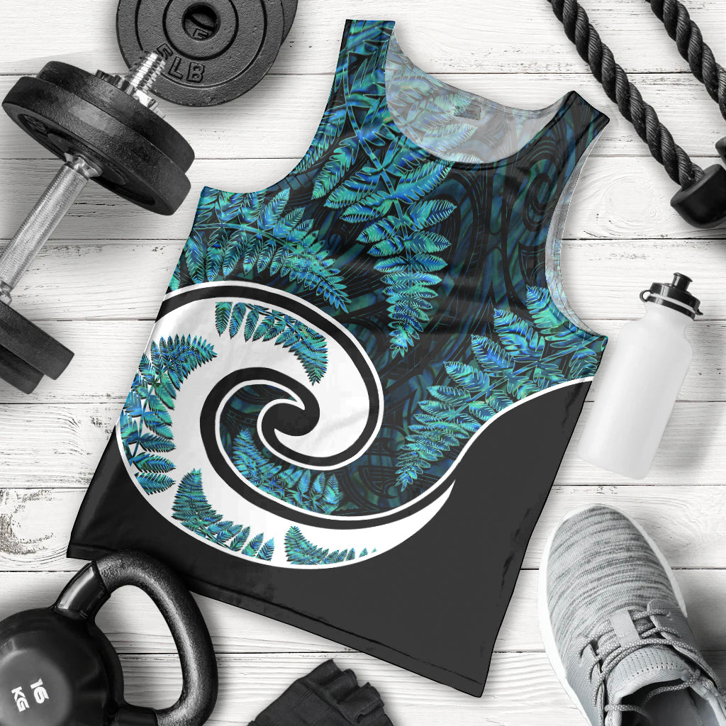 New Zealand Men Tank Top Maori With Silver Fern Papua Shell Green Ver.2 LT6 Green - Polynesian Pride