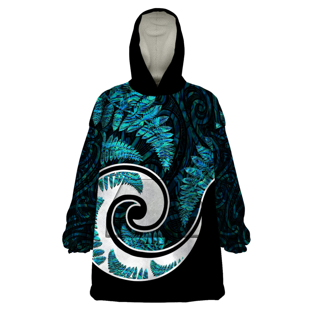 New Zealand Wearable Blanket Hoodie Maori With Silver Fern Papua Shell Green Ver.2 LT6 One Size Green - Polynesian Pride