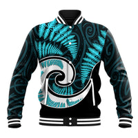 New Zealand Baseball Jacket Maori With Silver Fern Light Blue LT6 Unisex Blue - Polynesian Pride