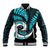 New Zealand Baseball Jacket Maori With Silver Fern Light Blue LT6 Unisex Blue - Polynesian Pride