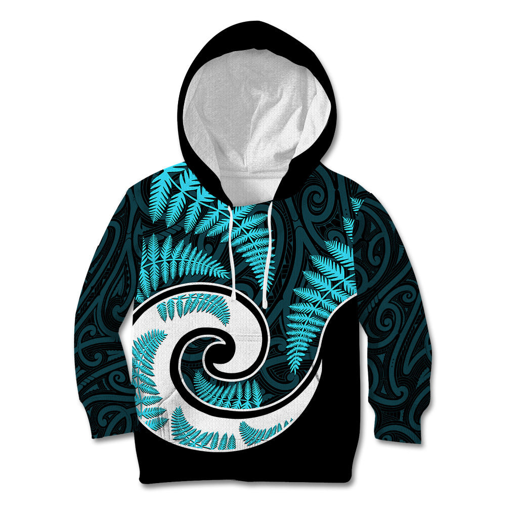 New Zealand Kid Hoodie Maori With Silver Fern Light Blue LT6 Hoodie Blue - Polynesian Pride