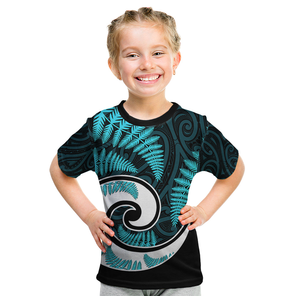 New Zealand Kid T Shirt Maori With Silver Fern Light Blue LT6 Blue - Polynesian Pride