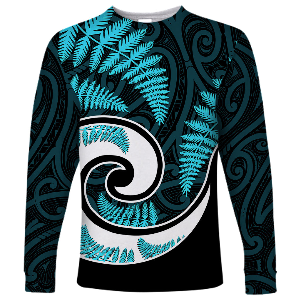 New Zealand Long Sleeve Shirt Maori With Silver Fern Light Blue LT6 Unisex Blue - Polynesian Pride