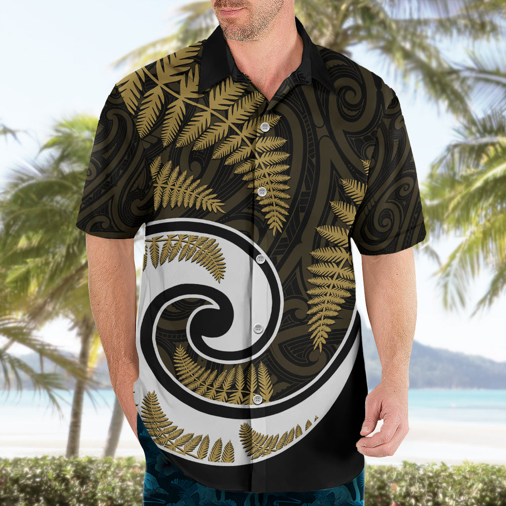 New Zealand Hawaiian Shirt Maori With Silver Fern Gold LT6 - Polynesian Pride