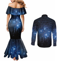Matariki Te Tau Hou Māori Couples Matching Mermaid Dress and Long Sleeve Button Shirt New Zealand Starry Sky