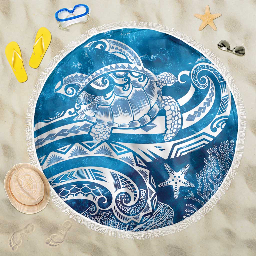 World Ocean Day Polynesian Pattern Beach Blanket Crystal Waves LT7 One Size 150cm Blue - Polynesian Pride