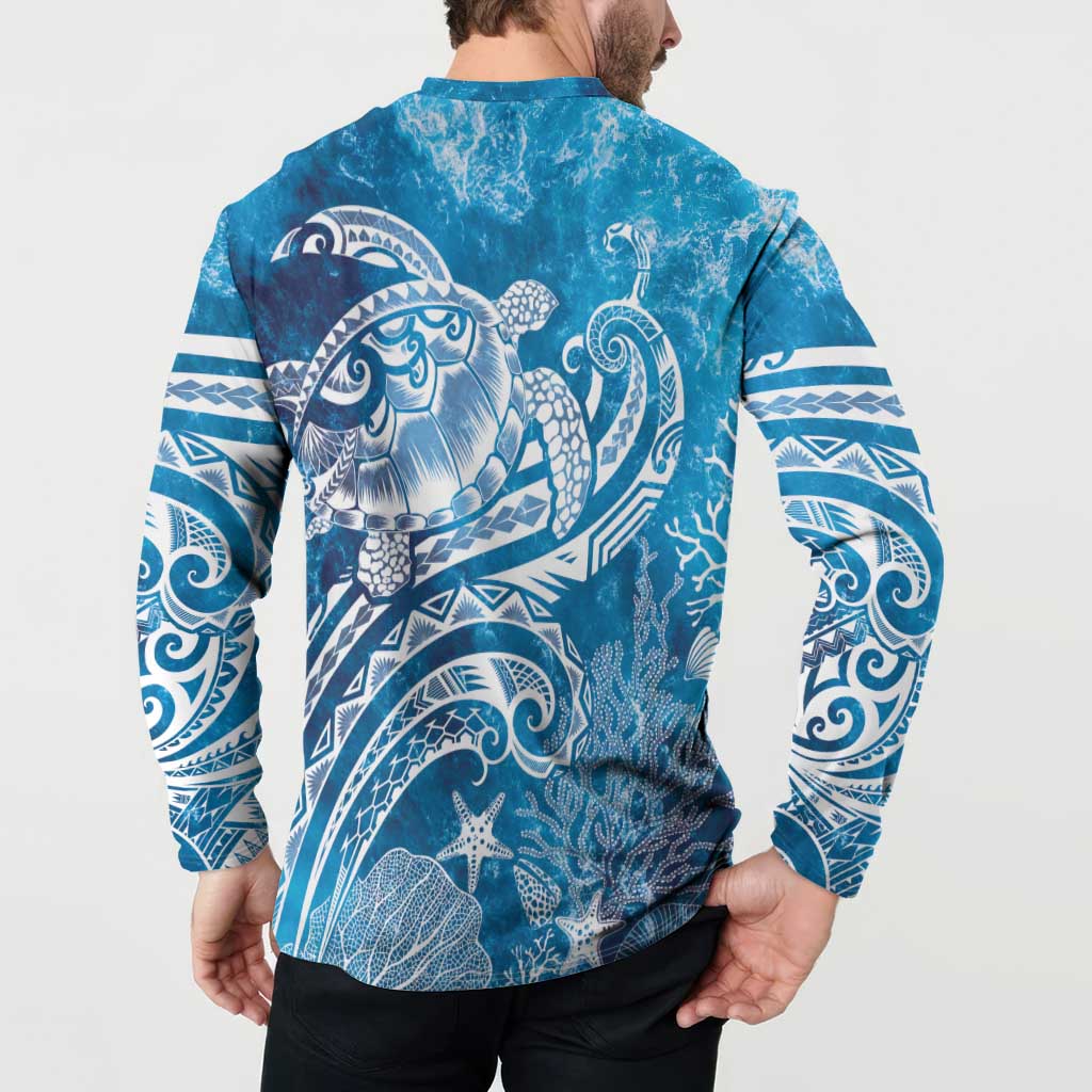 World Ocean Day Polynesian Pattern Button Sweatshirt Crystal Waves
