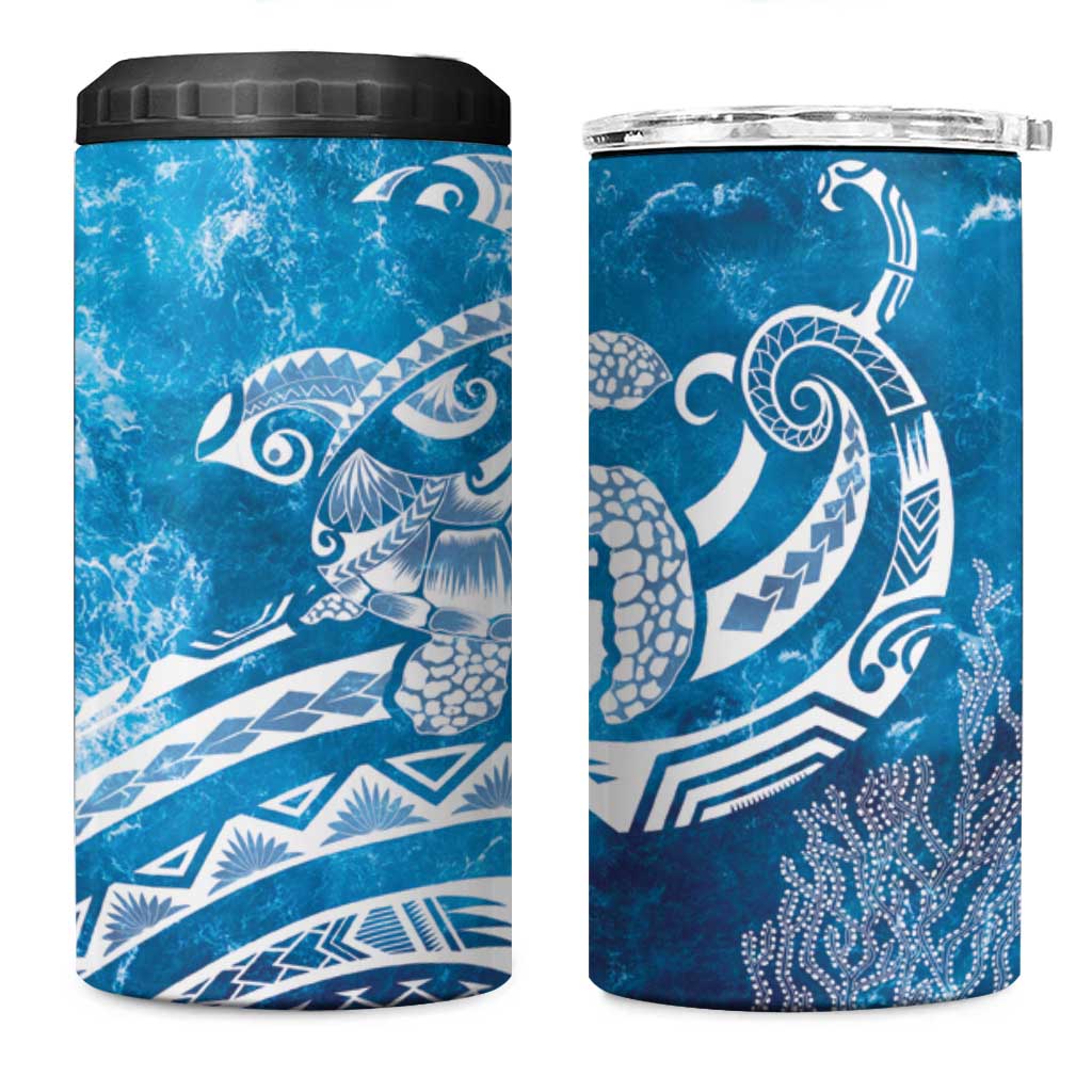 World Ocean Day Polynesian Pattern 4 in 1 Can Cooler Tumbler Crystal Waves LT7 One Size: 16 oz Blue - Polynesian Pride