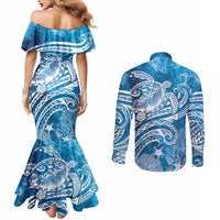 World Ocean Day Polynesian Pattern Couples Matching Mermaid Dress and Long Sleeve Button Shirt Crystal Waves LT7 - Polynesian Pride