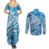 World Ocean Day Polynesian Pattern Couples Matching Summer Maxi Dress and Long Sleeve Button Shirt Crystal Waves LT7 - Polynesian Pride