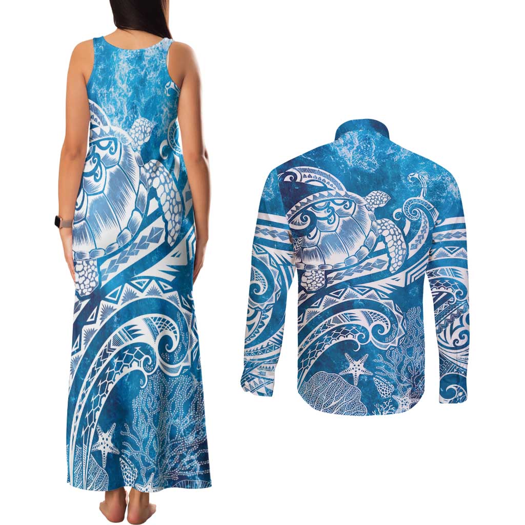 World Ocean Day Polynesian Pattern Couples Matching Tank Maxi Dress and Long Sleeve Button Shirt Crystal Waves LT7 - Polynesian Pride