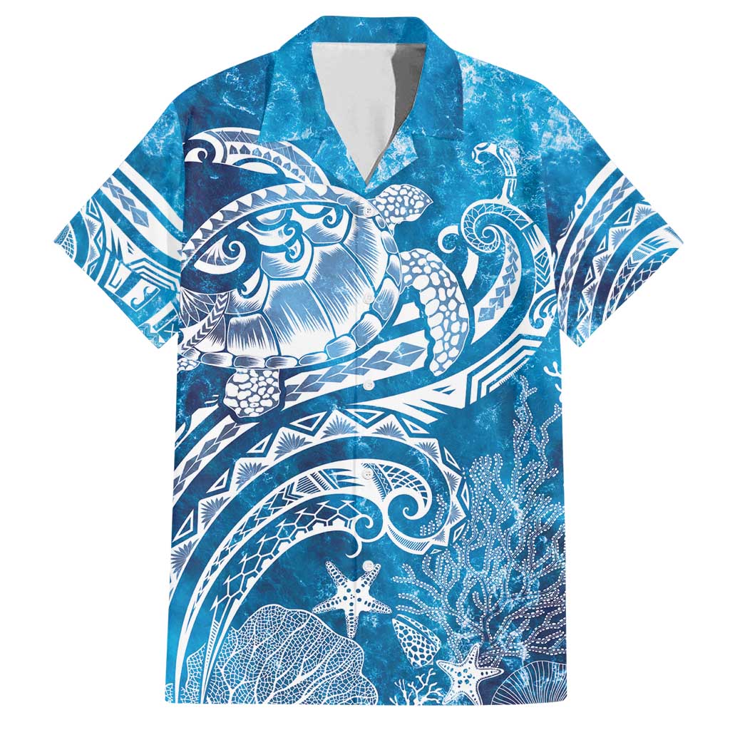 World Ocean Day Polynesian Pattern Family Matching Long Sleeve Bodycon Dress and Hawaiian Shirt Crystal Waves