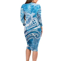 World Ocean Day Polynesian Pattern Family Matching Long Sleeve Bodycon Dress and Hawaiian Shirt Crystal Waves