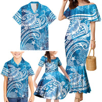 World Ocean Day Polynesian Pattern Family Matching Mermaid Dress and Hawaiian Shirt Crystal Waves