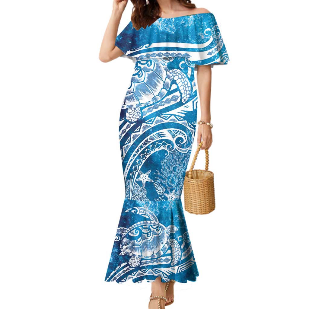 World Ocean Day Polynesian Pattern Family Matching Mermaid Dress and Hawaiian Shirt Crystal Waves