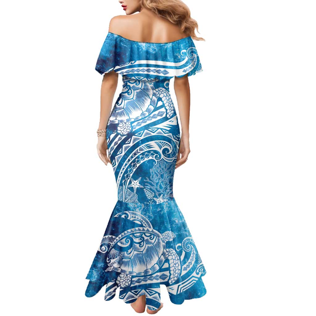 World Ocean Day Polynesian Pattern Family Matching Mermaid Dress and Hawaiian Shirt Crystal Waves