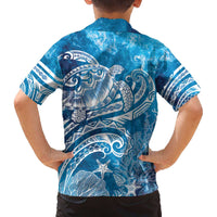 World Ocean Day Polynesian Pattern Family Matching Off The Shoulder Long Sleeve Dress and Hawaiian Shirt Crystal Waves