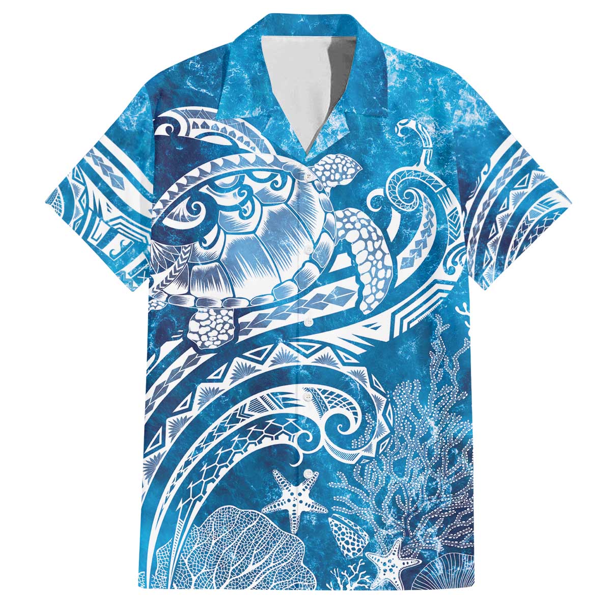World Ocean Day Polynesian Pattern Family Matching Off The Shoulder Long Sleeve Dress and Hawaiian Shirt Crystal Waves