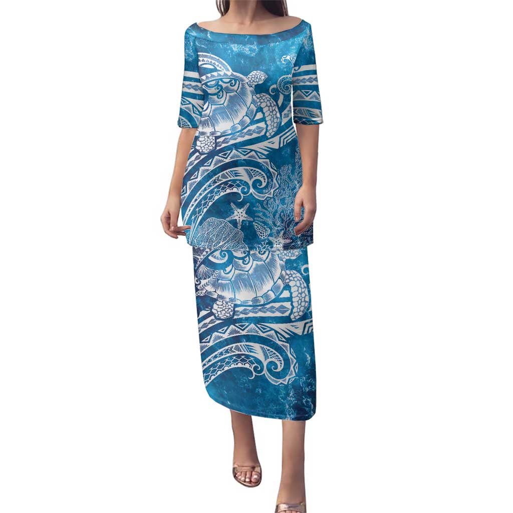 World Ocean Day Polynesian Pattern Family Matching Puletasi and Hawaiian Shirt Crystal Waves