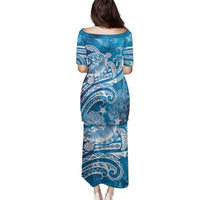 World Ocean Day Polynesian Pattern Family Matching Puletasi and Hawaiian Shirt Crystal Waves