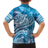 World Ocean Day Polynesian Pattern Family Matching Short Sleeve Bodycon Dress and Hawaiian Shirt Crystal Waves