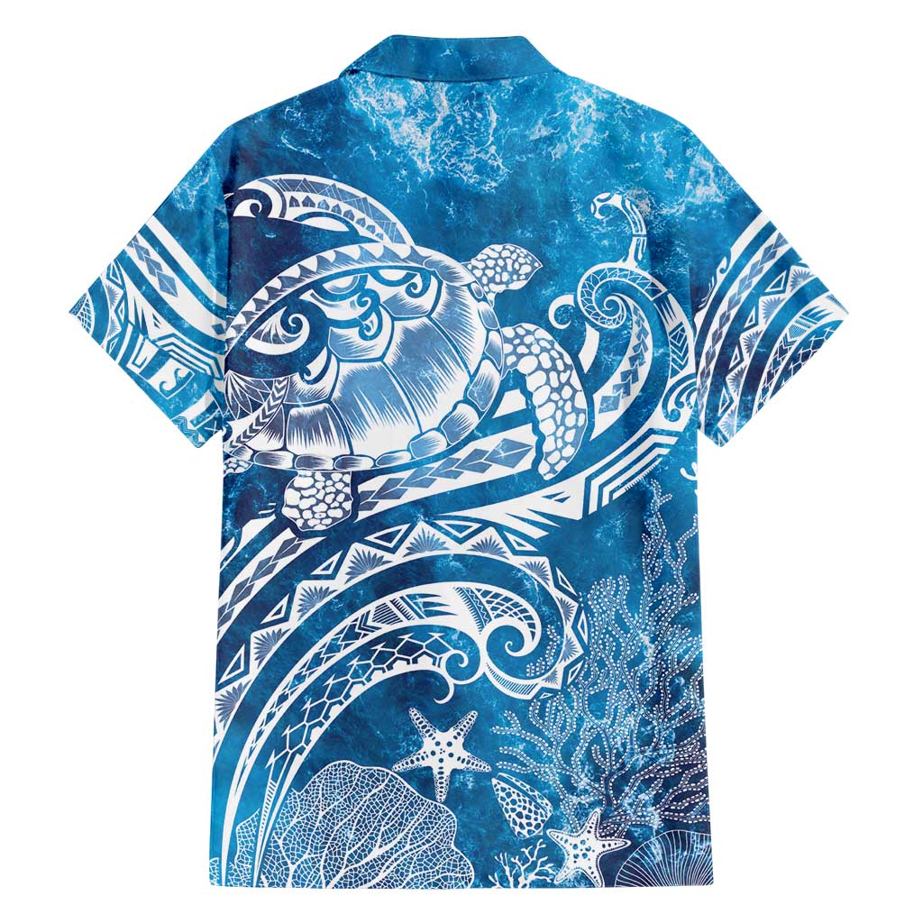 World Ocean Day Polynesian Pattern Family Matching Short Sleeve Bodycon Dress and Hawaiian Shirt Crystal Waves