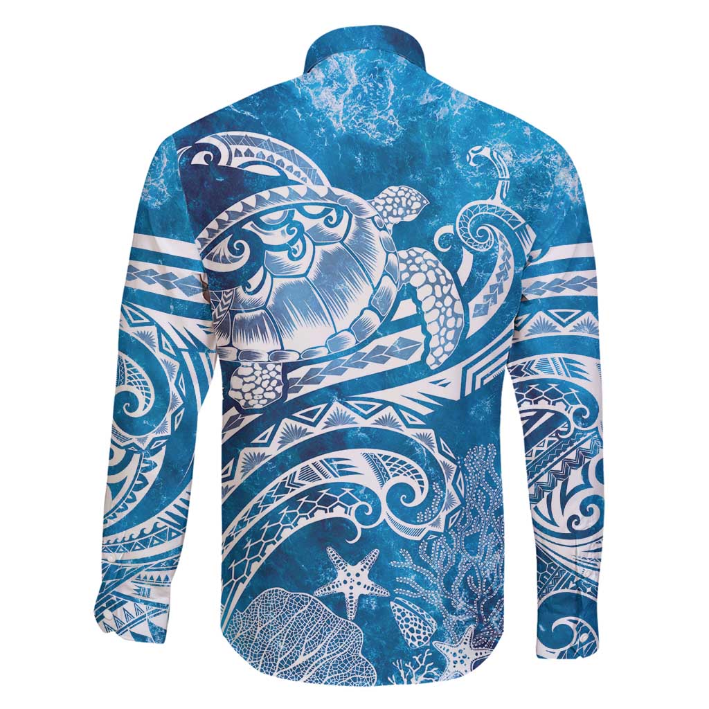 World Ocean Day Polynesian Pattern Family Matching Short Sleeve Bodycon Dress and Hawaiian Shirt Crystal Waves