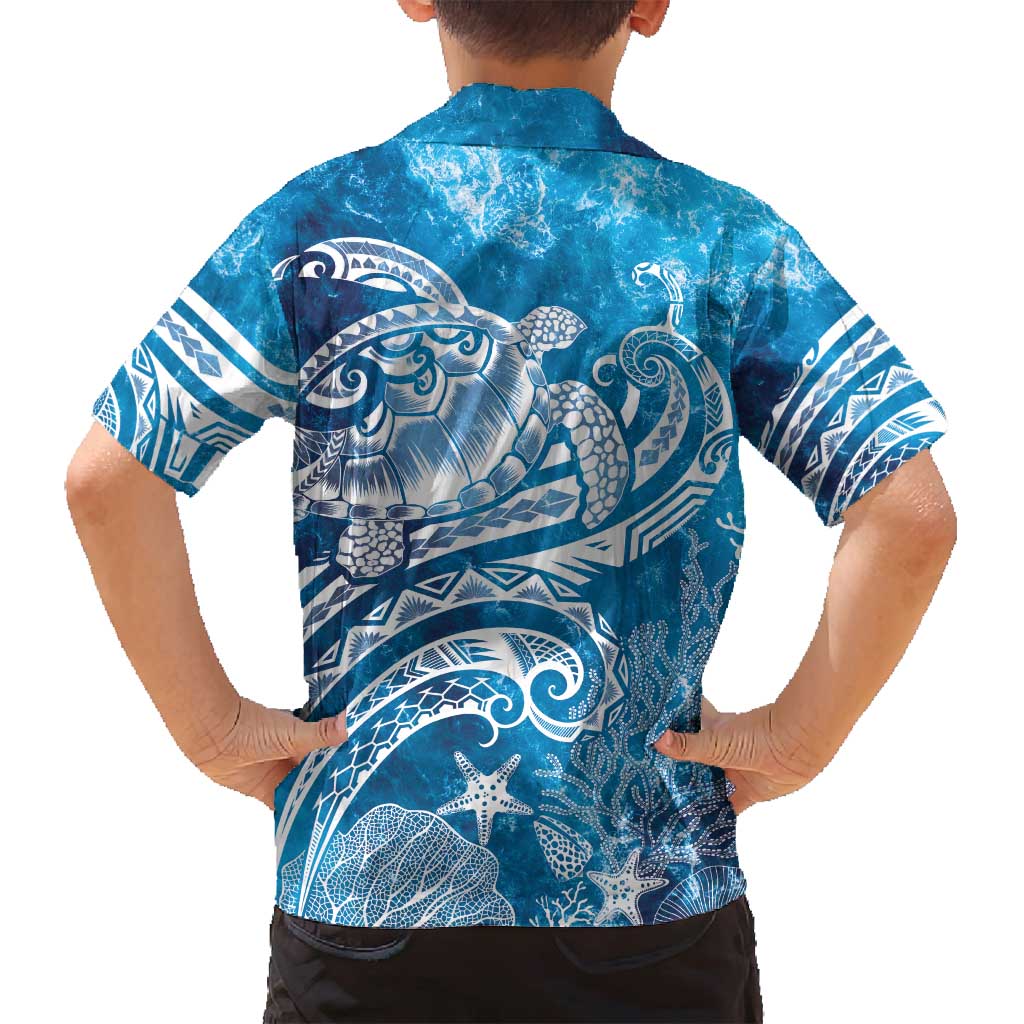 World Ocean Day Polynesian Pattern Family Matching Tank Maxi Dress and Hawaiian Shirt Crystal Waves