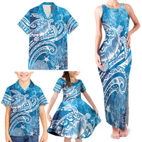 World Ocean Day Polynesian Pattern Family Matching Tank Maxi Dress and Hawaiian Shirt Crystal Waves