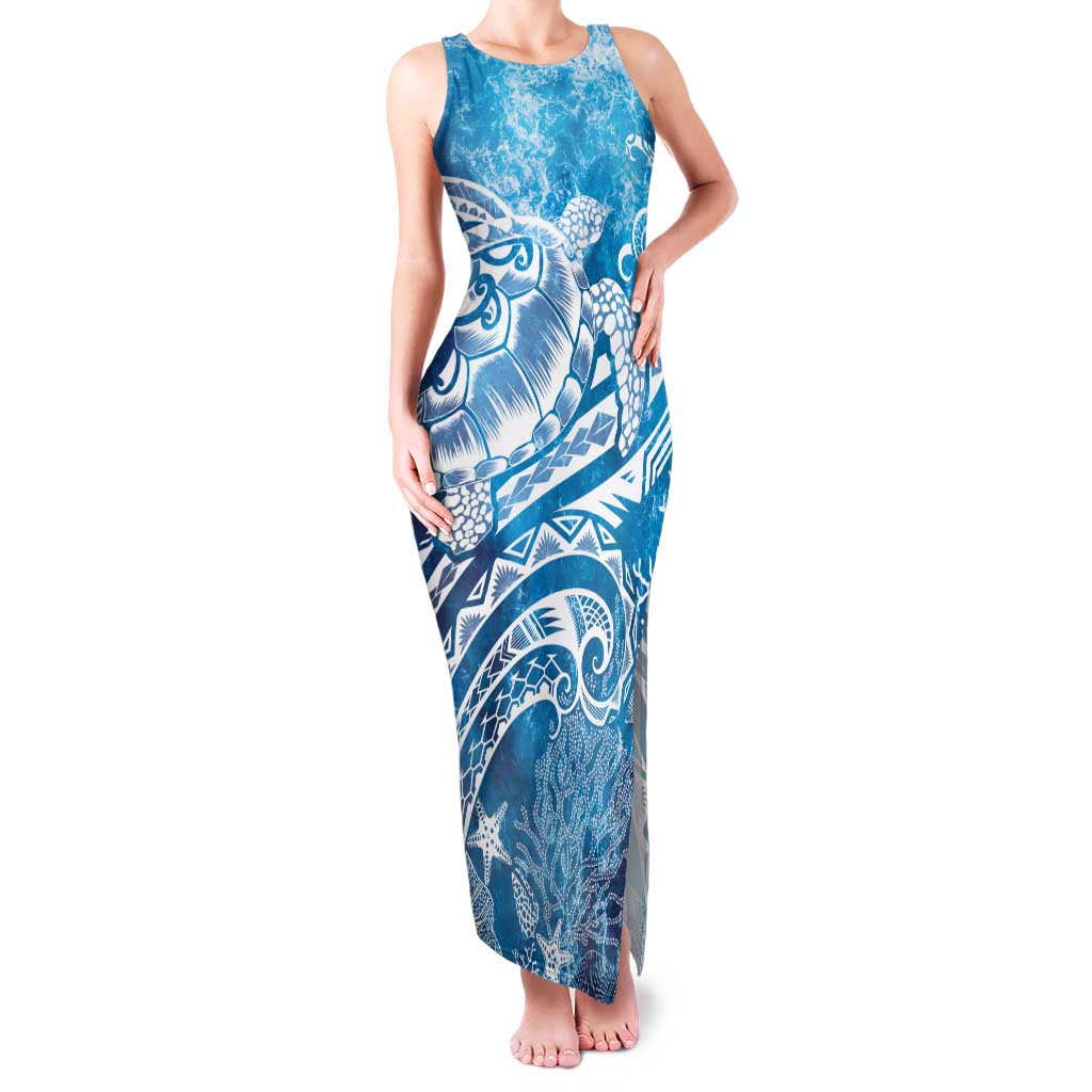 World Ocean Day Polynesian Pattern Family Matching Tank Maxi Dress and Hawaiian Shirt Crystal Waves