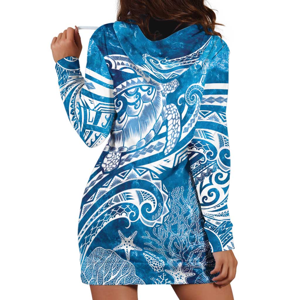 World Ocean Day Polynesian Pattern Hoodie Dress Crystal Waves
