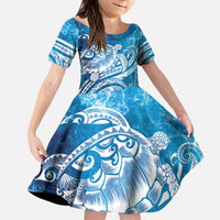 World Ocean Day Polynesian Pattern Kid Short Sleeve Dress Crystal Waves LT7 KID Blue - Polynesian Pride