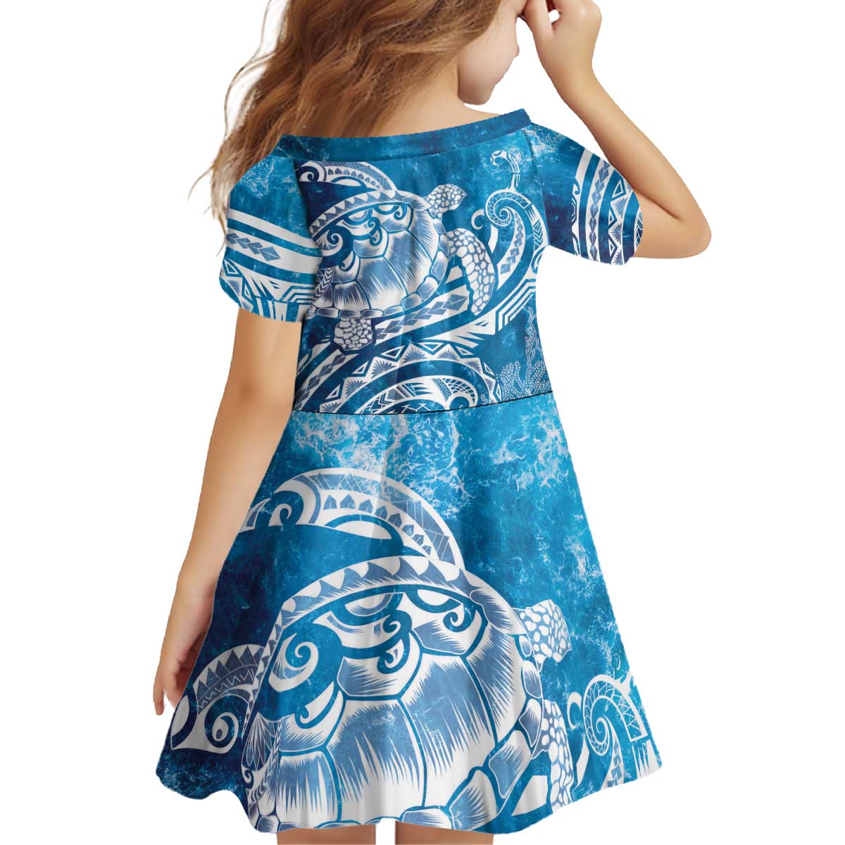 World Ocean Day Polynesian Pattern Kid Short Sleeve Dress Crystal Waves LT7 - Polynesian Pride