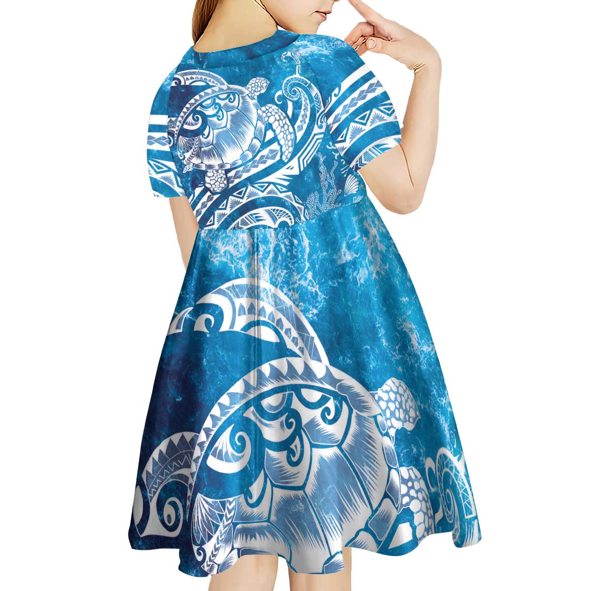 World Ocean Day Polynesian Pattern Kid Short Sleeve Dress Crystal Waves LT7 - Polynesian Pride