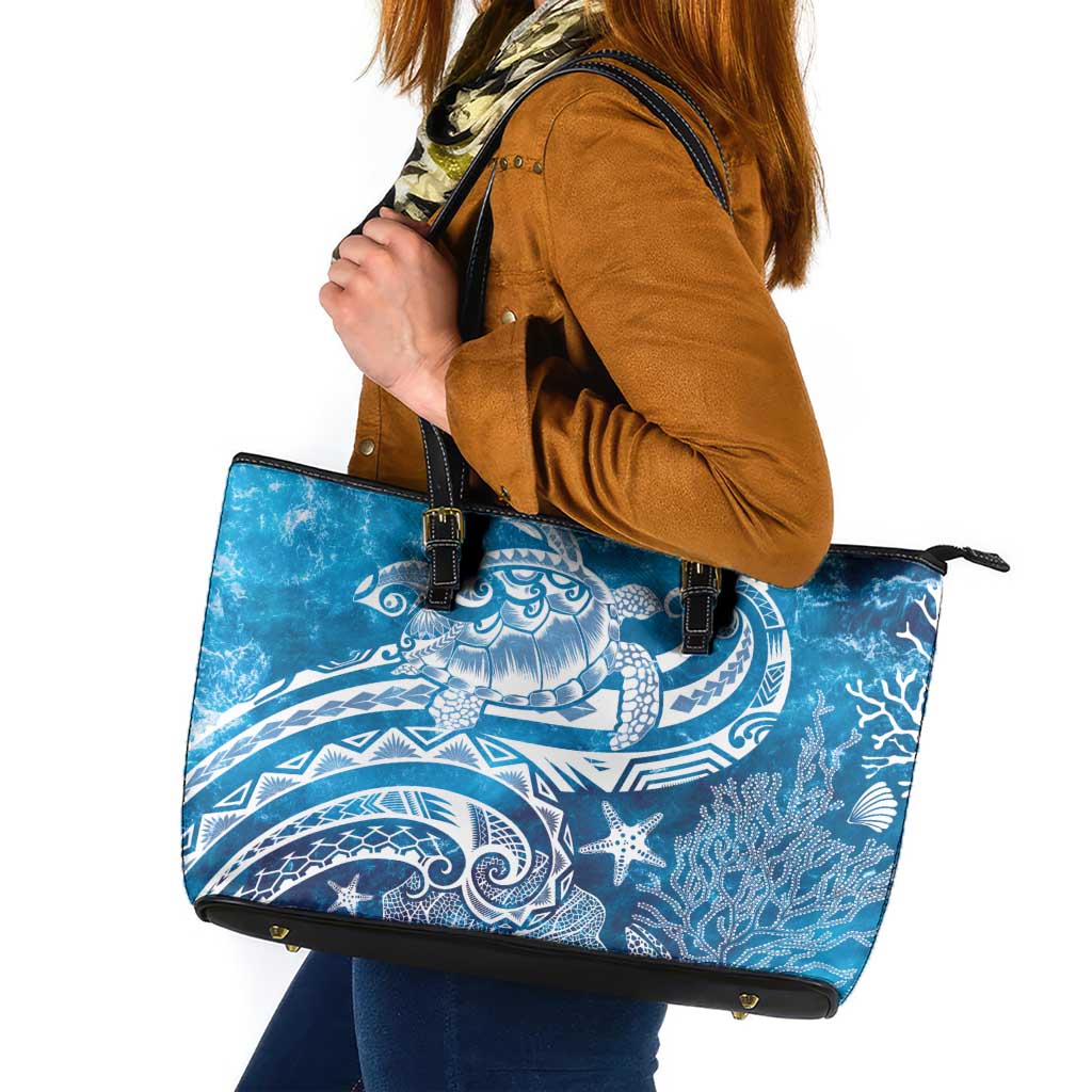 World Ocean Day Polynesian Pattern Leather Tote Bag Crystal Waves