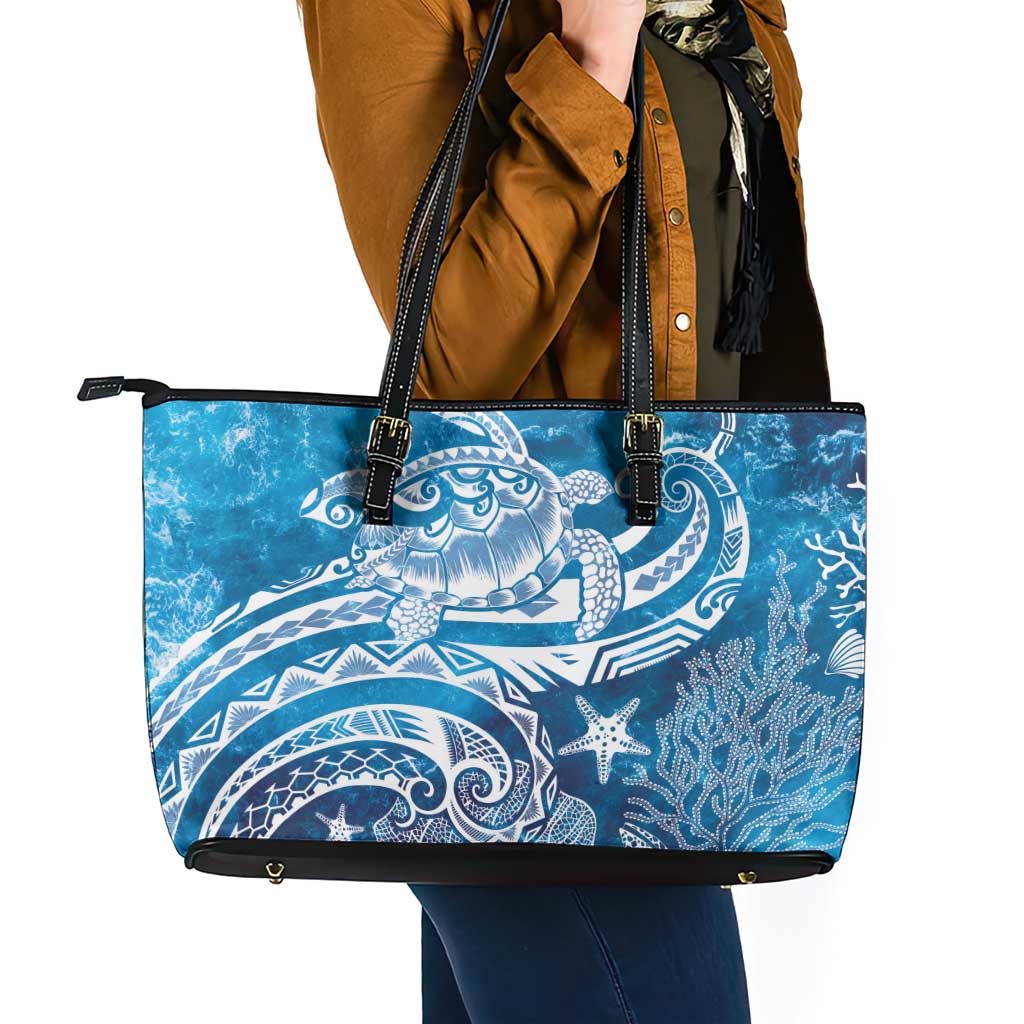 World Ocean Day Polynesian Pattern Leather Tote Bag Crystal Waves LT7 - Polynesian Pride