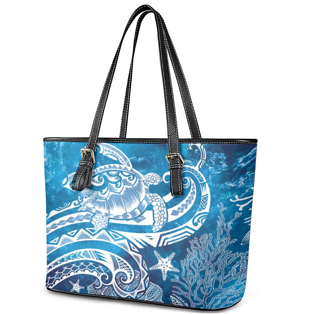 World Ocean Day Polynesian Pattern Leather Tote Bag Crystal Waves LT7 - Polynesian Pride
