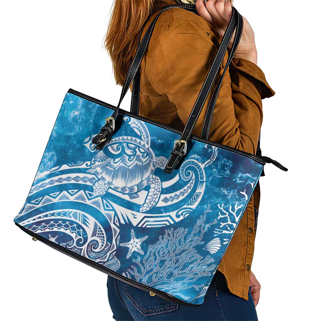 World Ocean Day Polynesian Pattern Leather Tote Bag Crystal Waves LT7 - Polynesian Pride