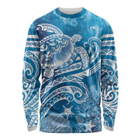 World Ocean Day Polynesian Pattern Long Sleeve Shirt Crystal Waves LT7 Unisex Blue - Polynesian Pride
