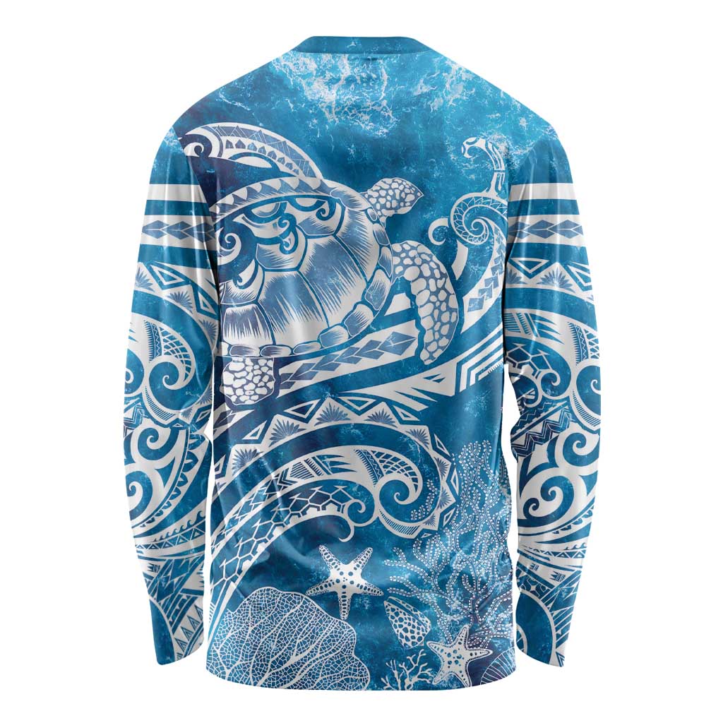 World Ocean Day Polynesian Pattern Long Sleeve Shirt Crystal Waves LT7 - Polynesian Pride