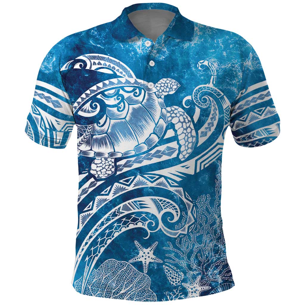 World Ocean Day Polynesian Pattern Polo Shirt Crystal Waves