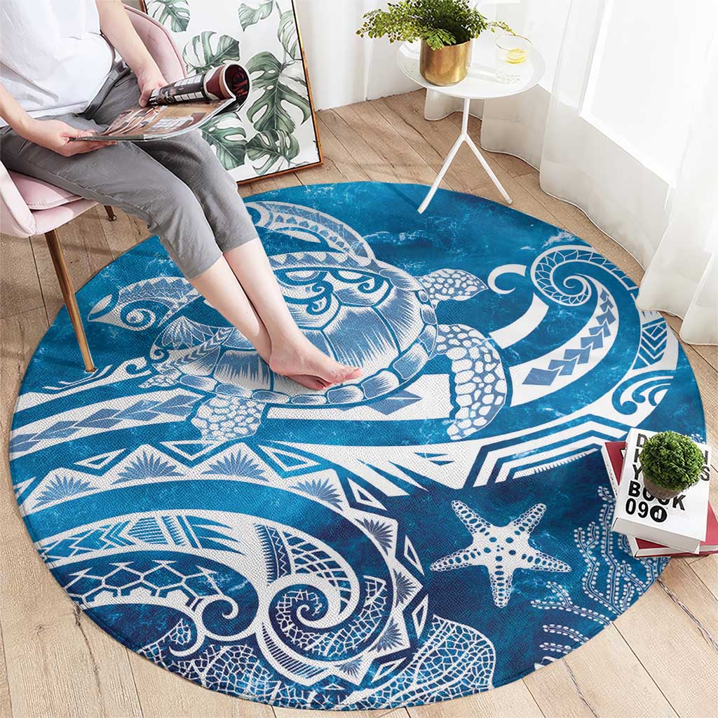 World Ocean Day Polynesian Pattern Round Carpet Crystal Waves