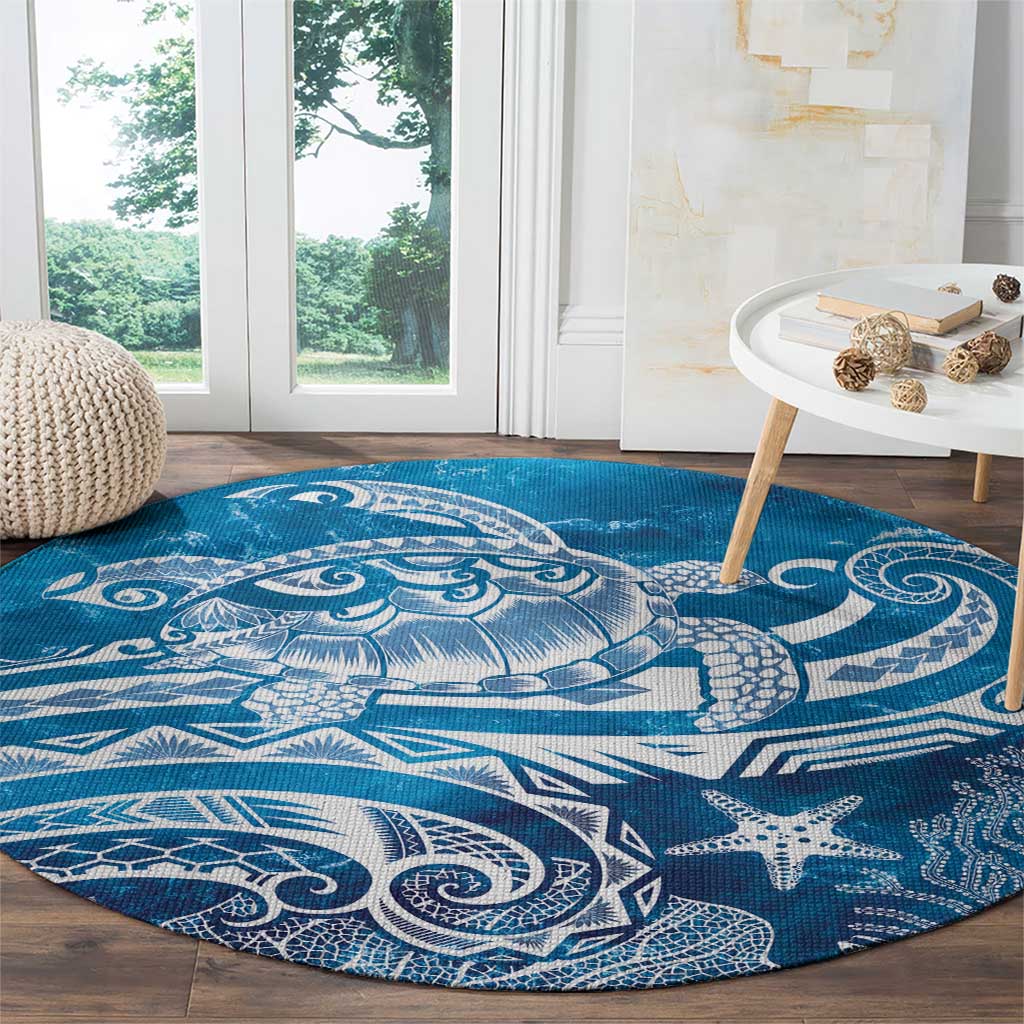 World Ocean Day Polynesian Pattern Round Carpet Crystal Waves