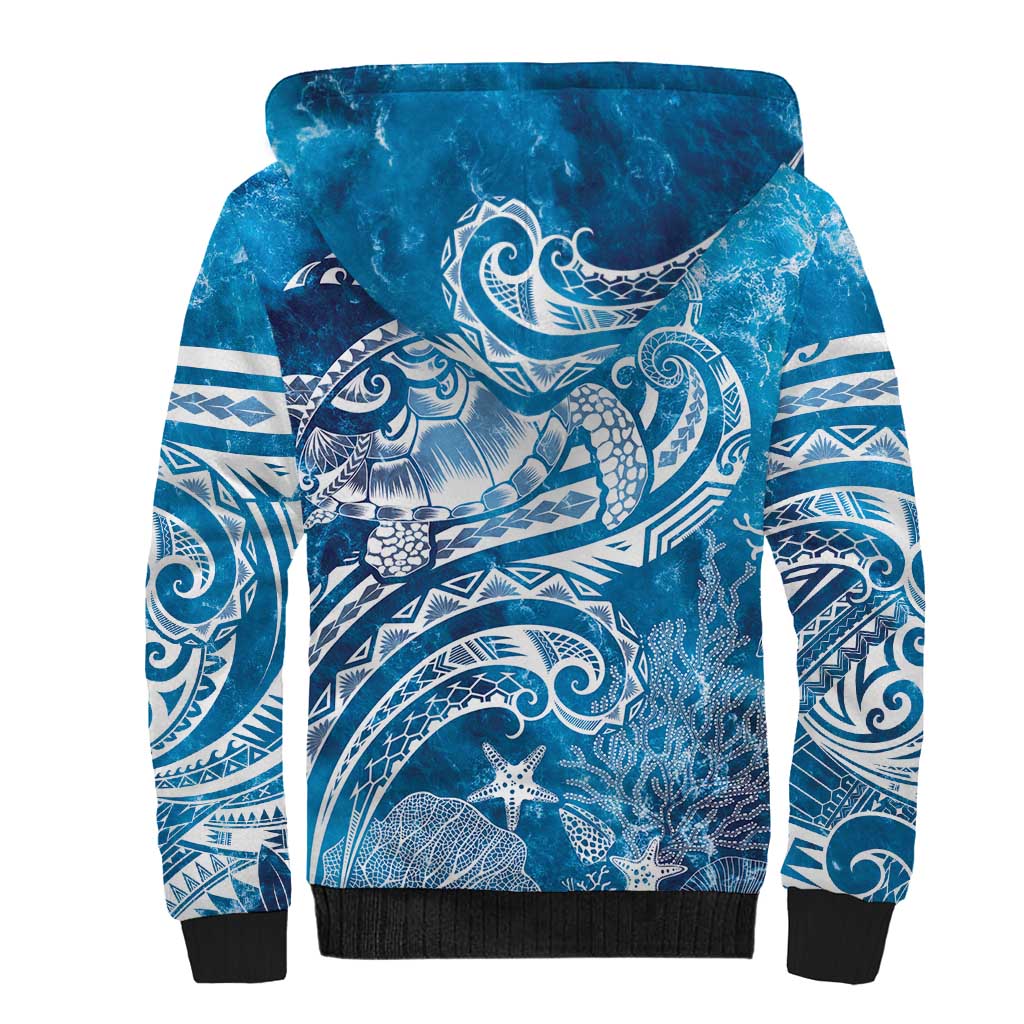 World Ocean Day Polynesian Pattern Sherpa Hoodie Crystal Waves LT7 - Polynesian Pride
