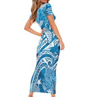 World Ocean Day Polynesian Pattern Short Sleeve Bodycon Dress Crystal Waves