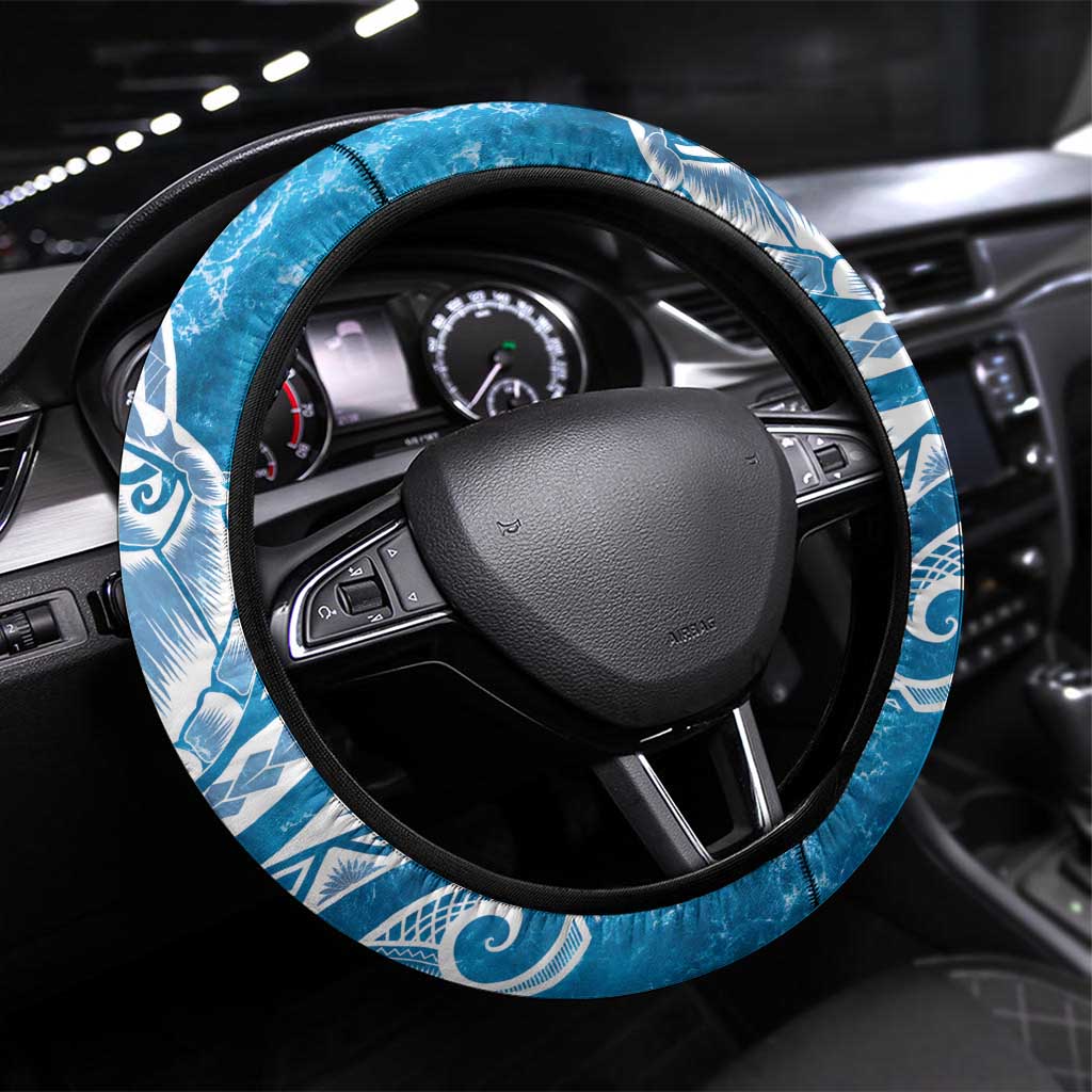 World Ocean Day Polynesian Pattern Steering Wheel Cover Crystal Waves LT7 Universal Fit Blue - Polynesian Pride