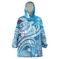 World Ocean Day Polynesian Pattern Wearable Blanket Hoodie Crystal Waves LT7 One Size Blue - Polynesian Pride